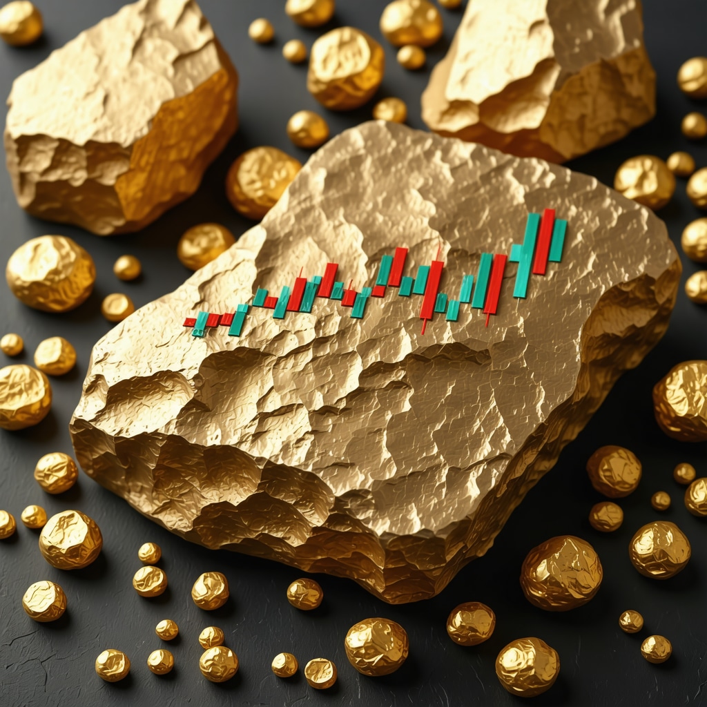 Infographic showing gold stock performance metrics, ESG impact, and diversified portfolio including ETFs and mutual funds