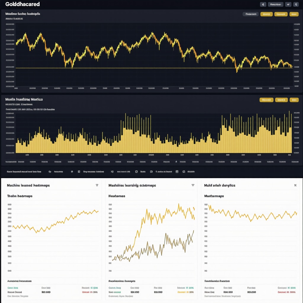 Digital dashboard showing gold price charts, sentiment analysis, machine learning predictions, and correlation matrices for gold trading