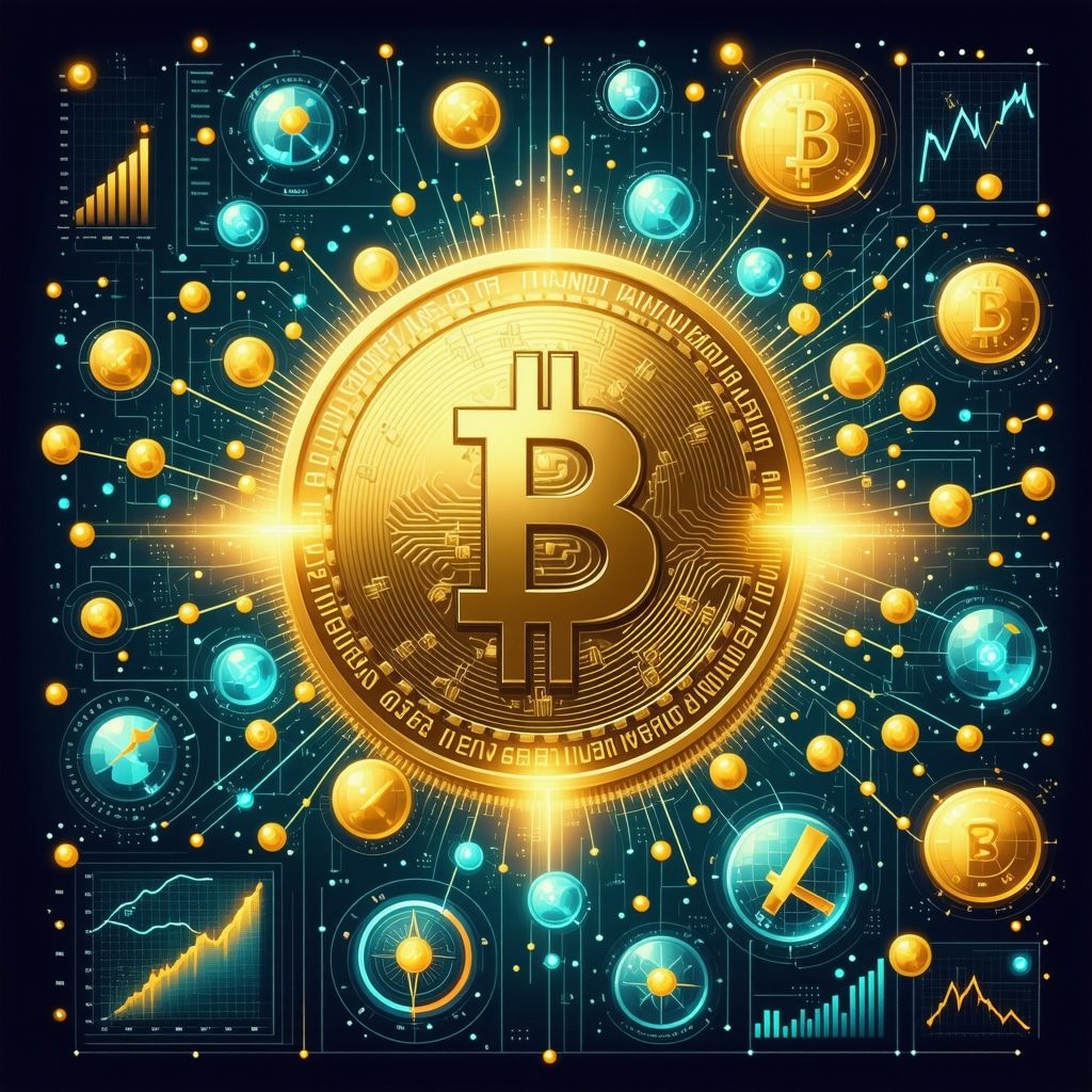 Digital artwork depicting gold coin with data charts, AI algorithms, and economic graphs illustrating advanced gold trading strategies