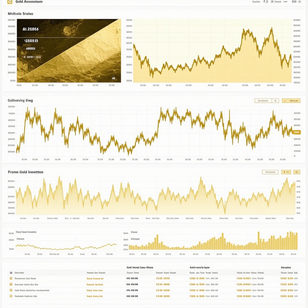Digital dashboard displaying gold price trends, AI-driven analytics, and behavioral finance metrics for expert trading