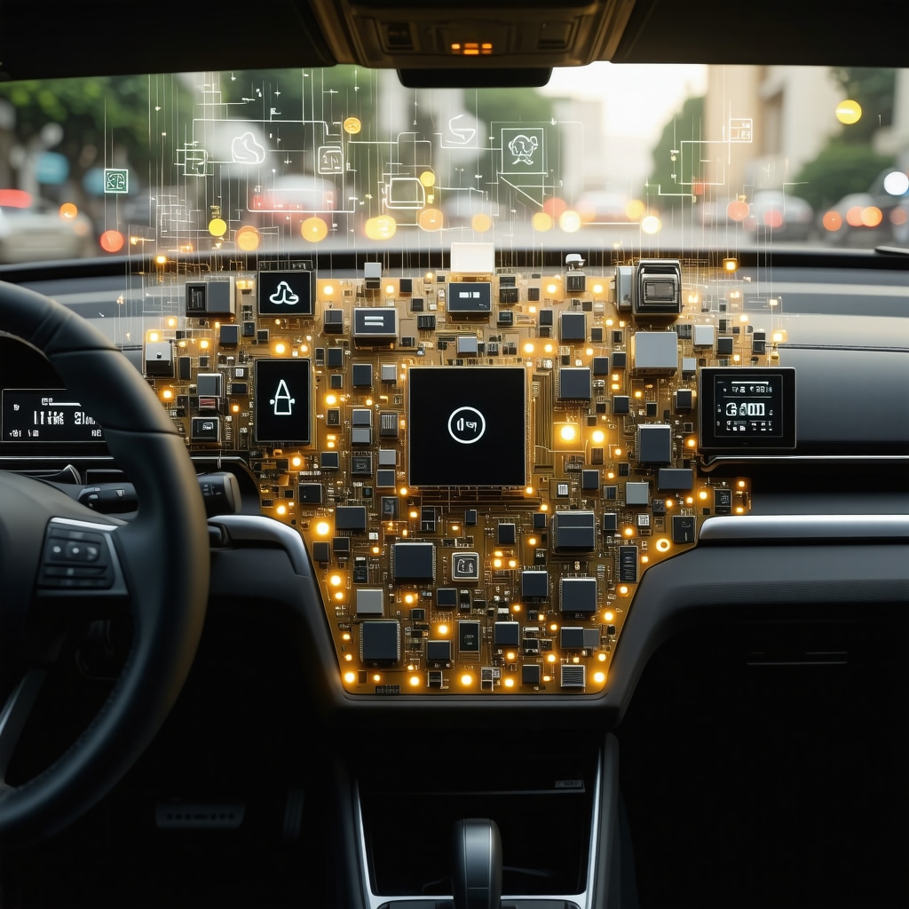 Gold embedded in electric vehicle circuit board with data analytics and sustainability symbols