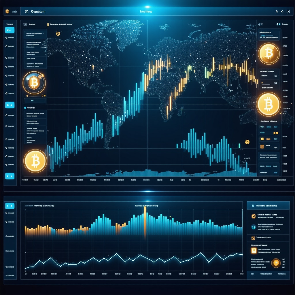 Digital dashboard showing AI, quantum computing, and blockchain data analytics for gold stocks