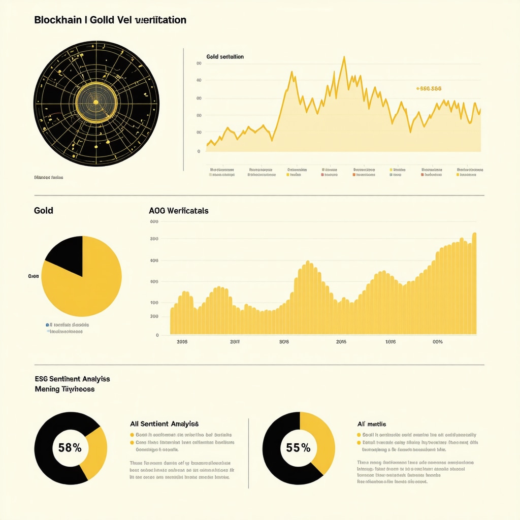 Infographic illustrating blockchain verification, AI sentiment analysis, and ESG metrics in gold investment for 2025