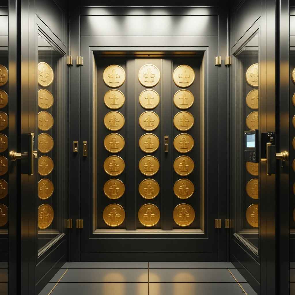 High-tech gold coin vault with biometric access and climate control preserving gold coins