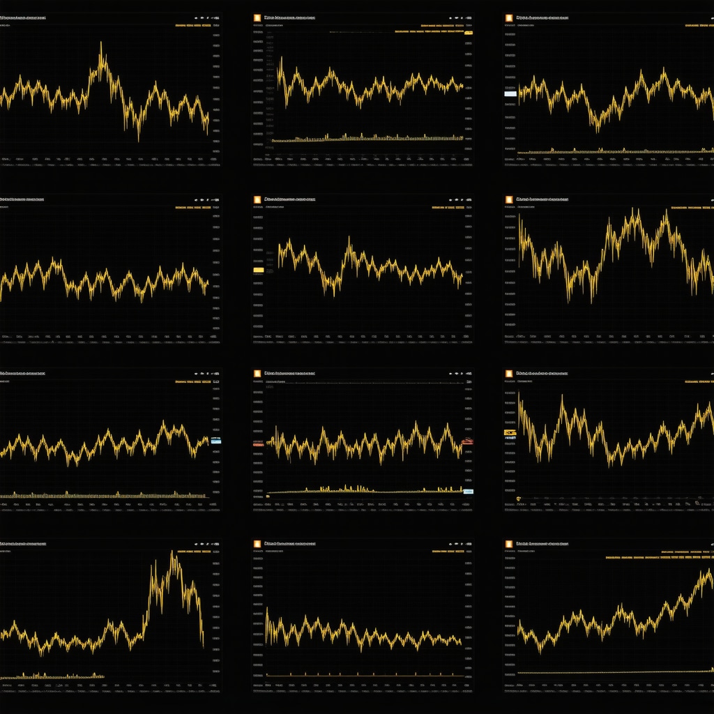 High-tech trading setup displaying algorithmic gold trading models and behavioral finance data visualizations
