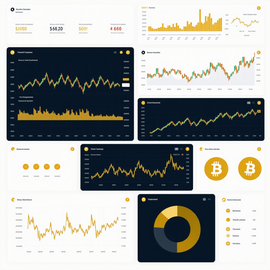 Digital dashboard displaying gold futures trading analytics with charts and blockchain symbols
