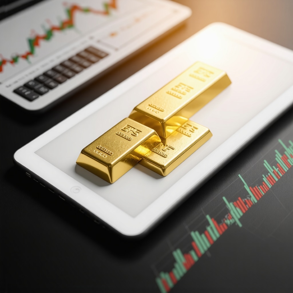 Gold bars and digital gold ETFs with financial charts representing diversified gold investment strategies