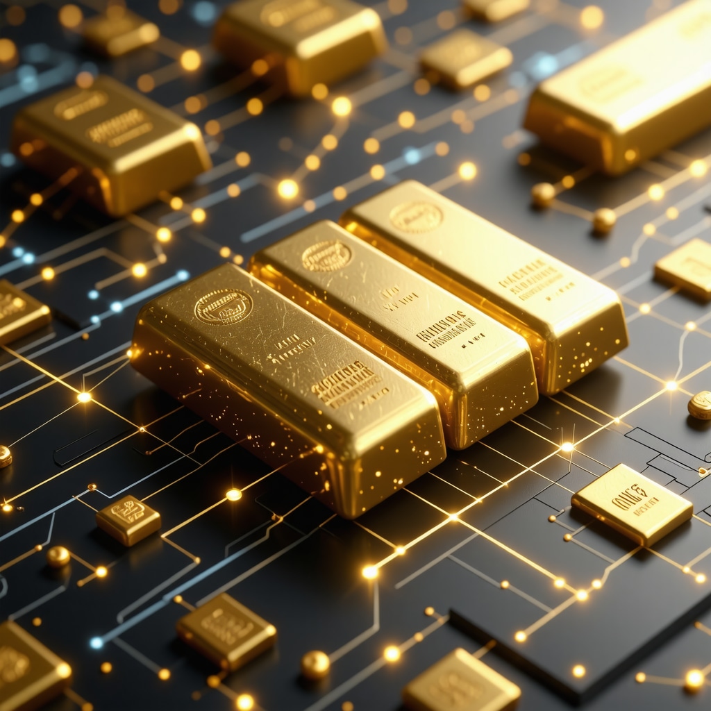 Digital blockchain network superimposed on physical gold bars illustrating innovative Gold IRA custody solutions.
