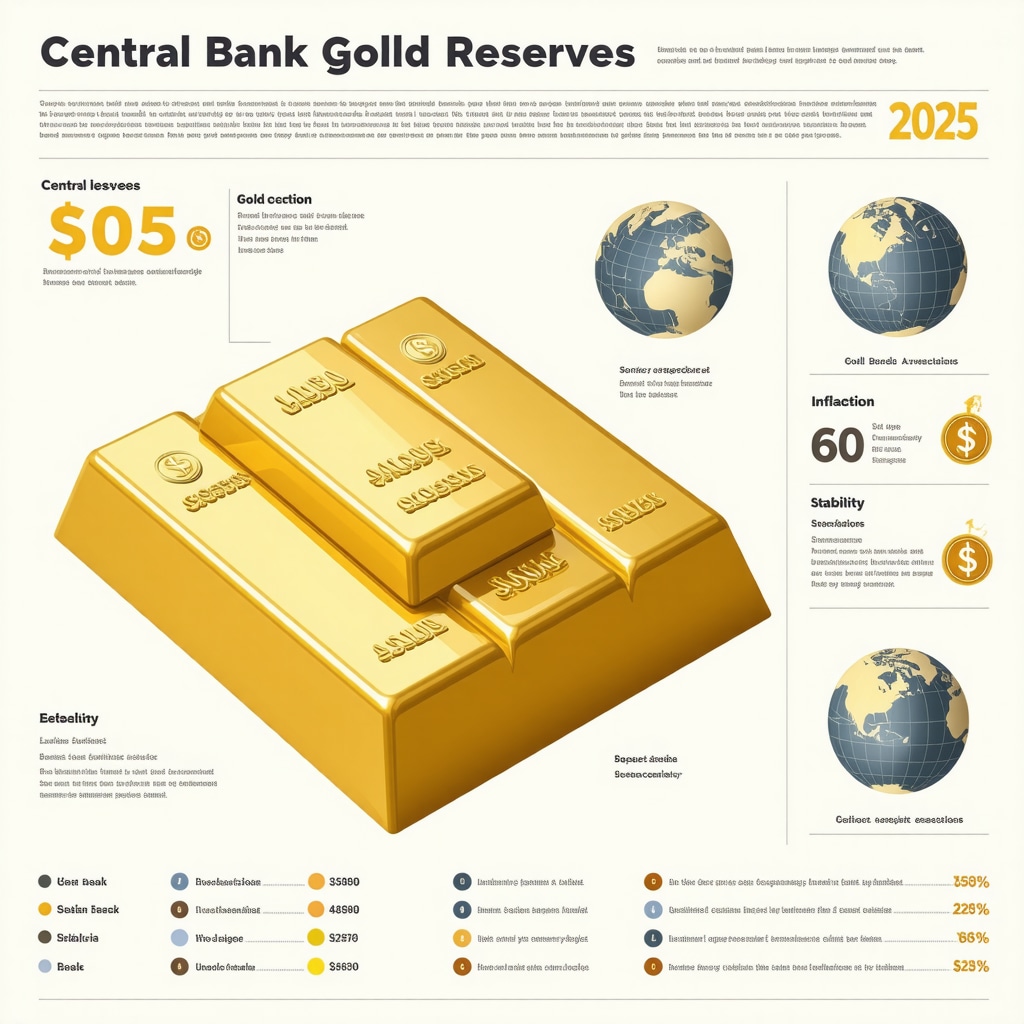 Infographic depicting central bank gold reserves alongside inflation and currency stability trends for 2025