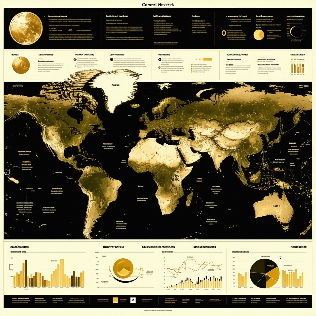 Infographic showing central bank gold reserve trends, geopolitical influences, and AI analytics predicting gold market shifts