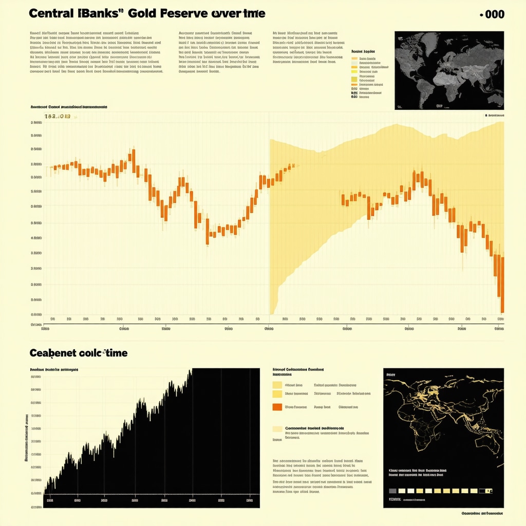 Chart depicting central banks' gold reserves over time alongside geopolitical events influencing gold price movements