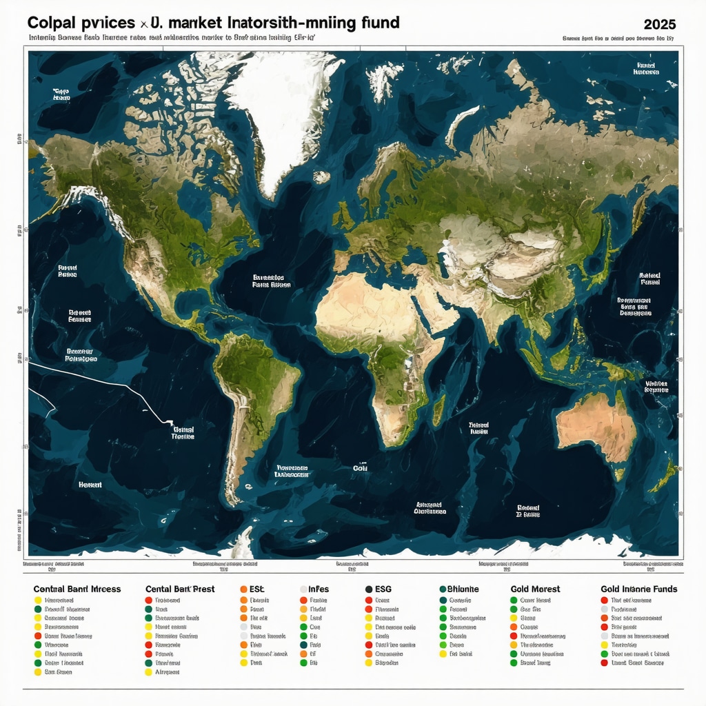 Infographic showing gold price influences including real yields, central bank reserves, and ESG mining fund trends