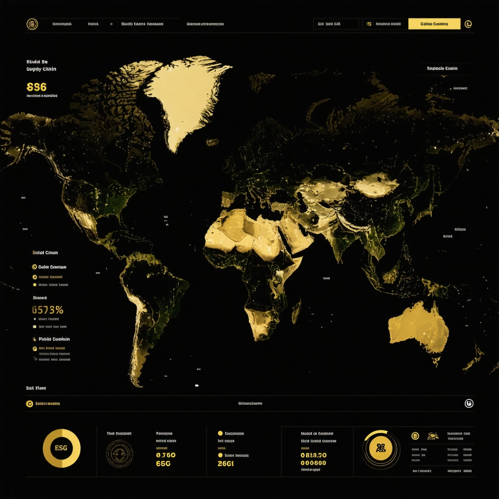 Digital dashboard with gold demand analytics, geopolitical risk and ESG indicators