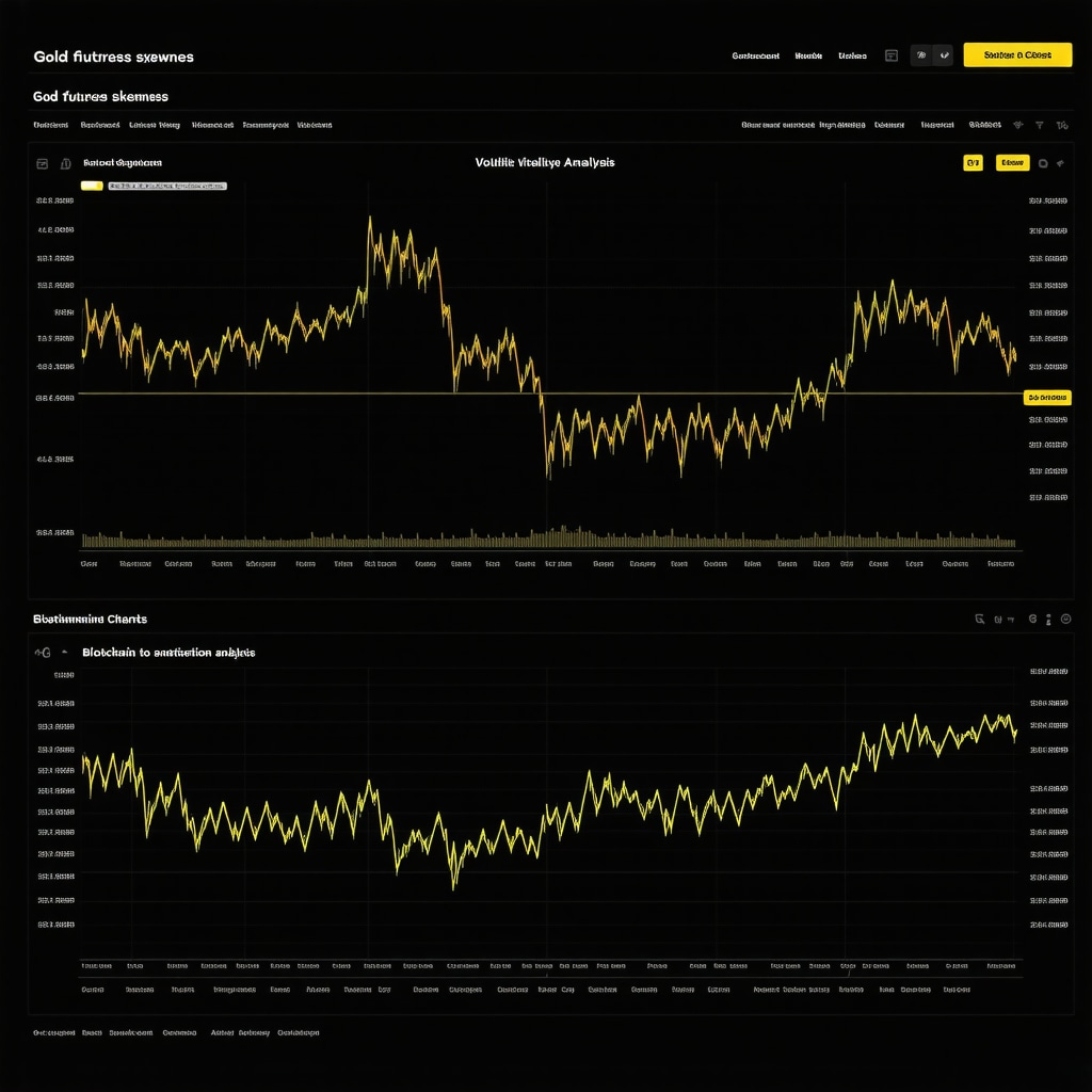 Dashboard with gold futures volatility charts, sentiment indexes, and blockchain trade data
