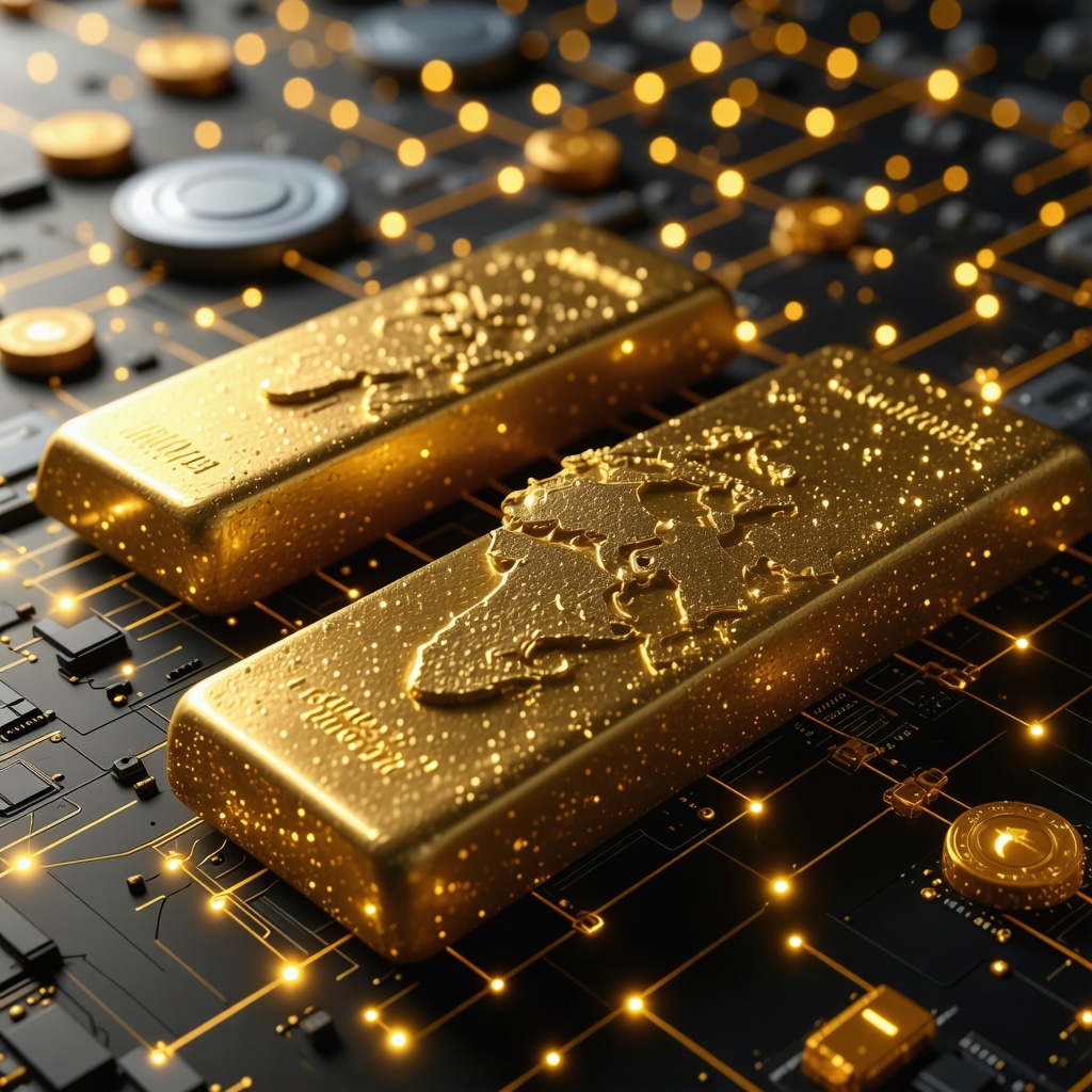 Illustration of a blockchain-based digital gold trading platform highlighting transparency and security