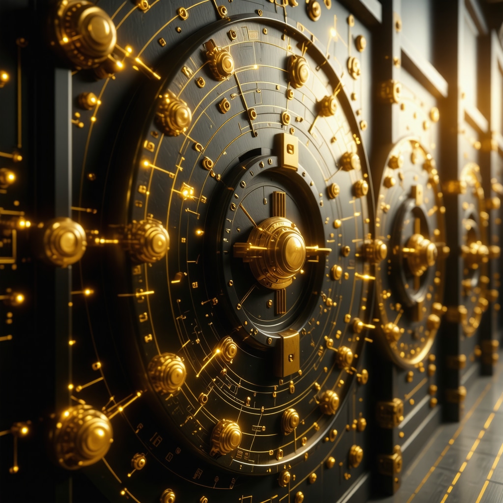 Illustration of a secure digital gold vault integrated with blockchain technology for Gold IRA security