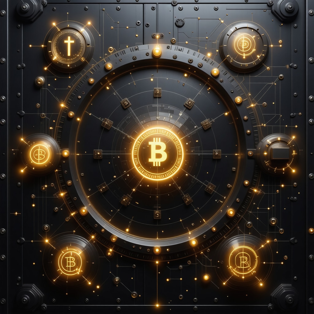 Illustration of a digital vault secured by blockchain technology symbolizing advanced gold custody and provenance verification