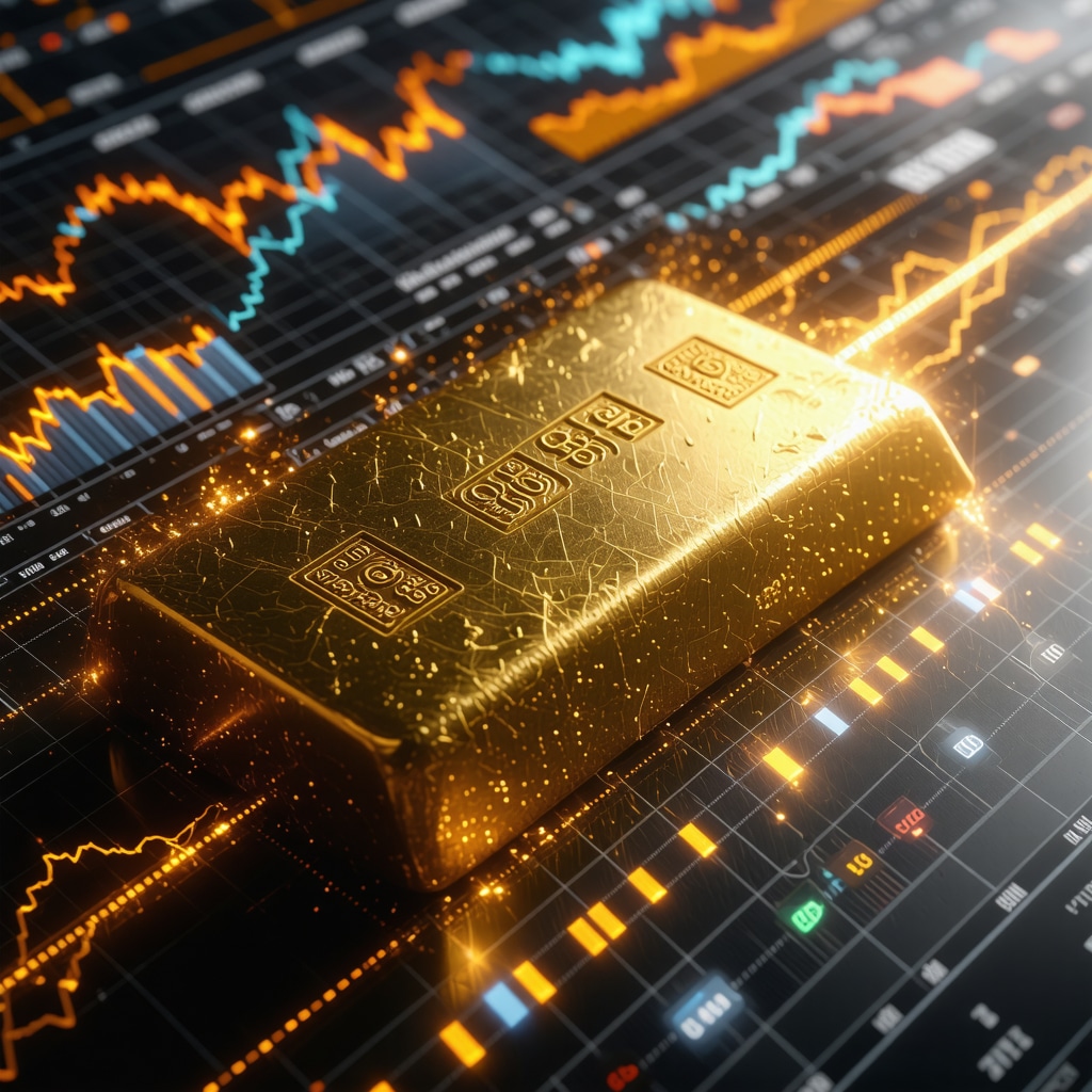 Illustration of blockchain-secured digital gold bar with financial charts for Gold IRA portfolio optimization