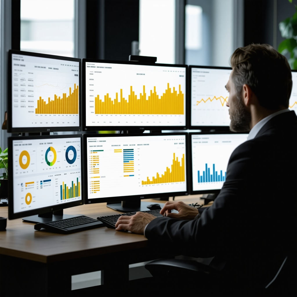 Financial analyst using screens showing gold market data and portfolio optimization