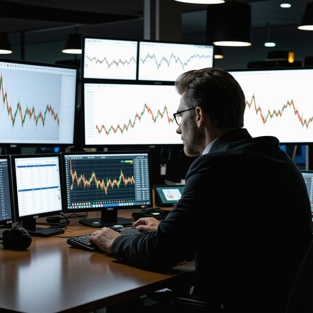 Financial analyst analyzing gold ETF price charts, quantitative models, ESG scores, and cross-asset correlations