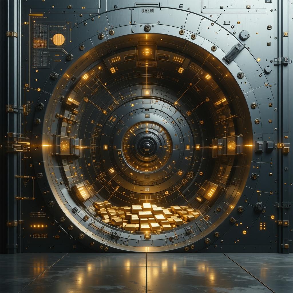 Secure gold vault enhanced with blockchain and digital security interfaces