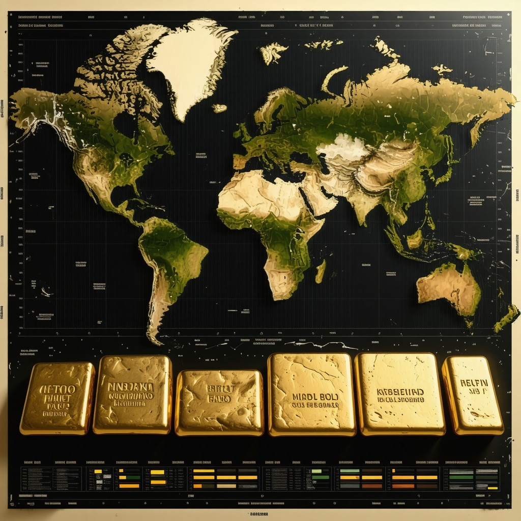 Visualization showing central bank gold reserves, market volatility graphs, and emerging market highlights