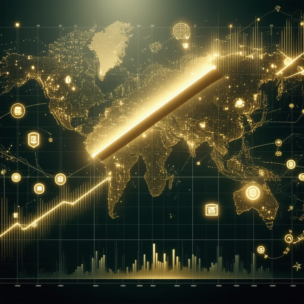 Chart depicting gold ETF premiums and discounts with blockchain technology icons and financial graphs