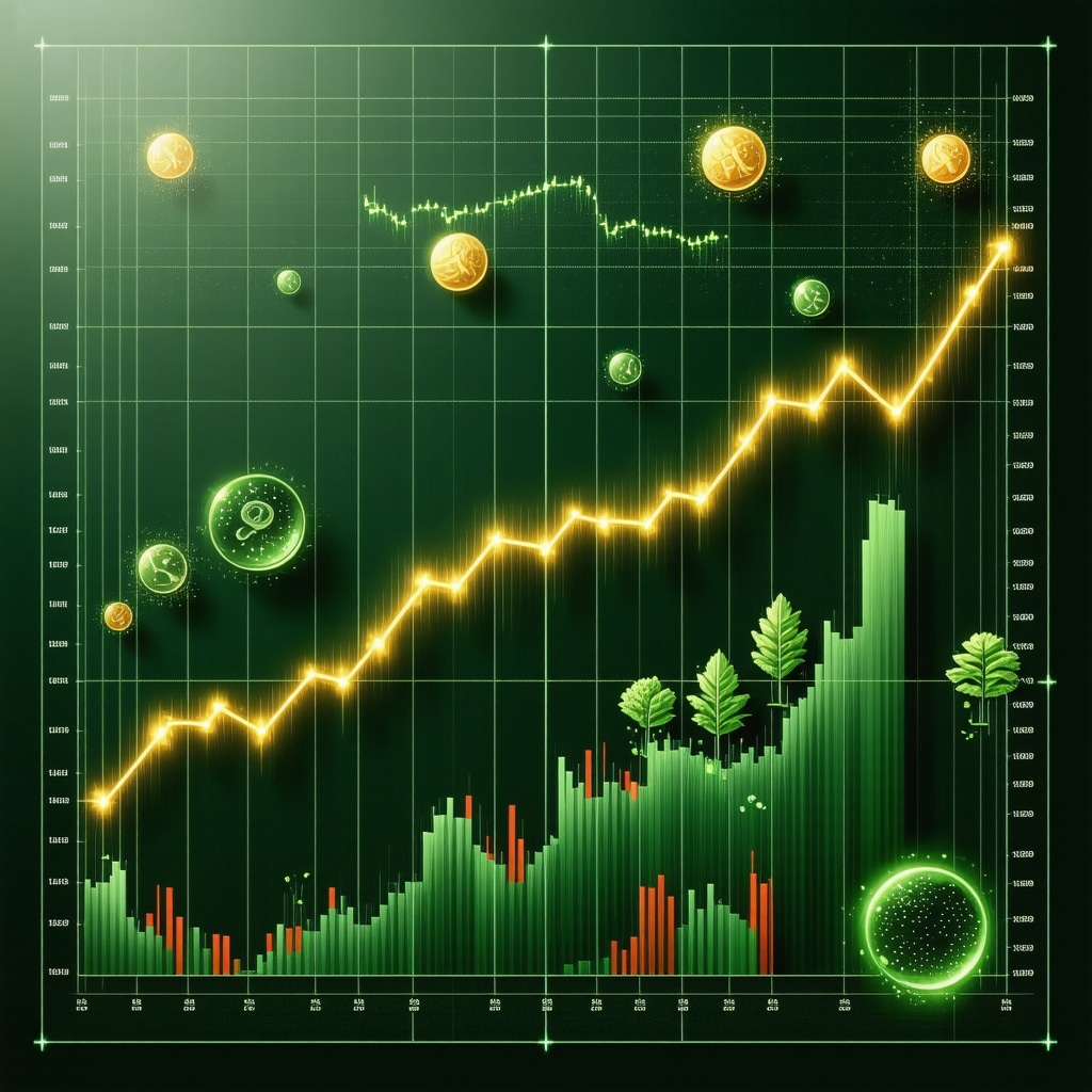 Chart illustrating gold futures open interest, market sentiment metrics, and sustainability icons related to gold mining