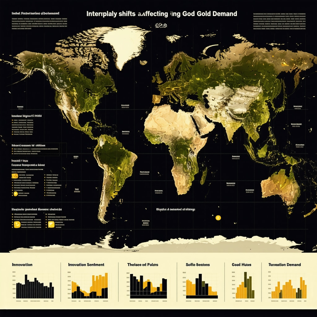 Infographic showing global policy, investor sentiment, and technological innovation impacting gold demand