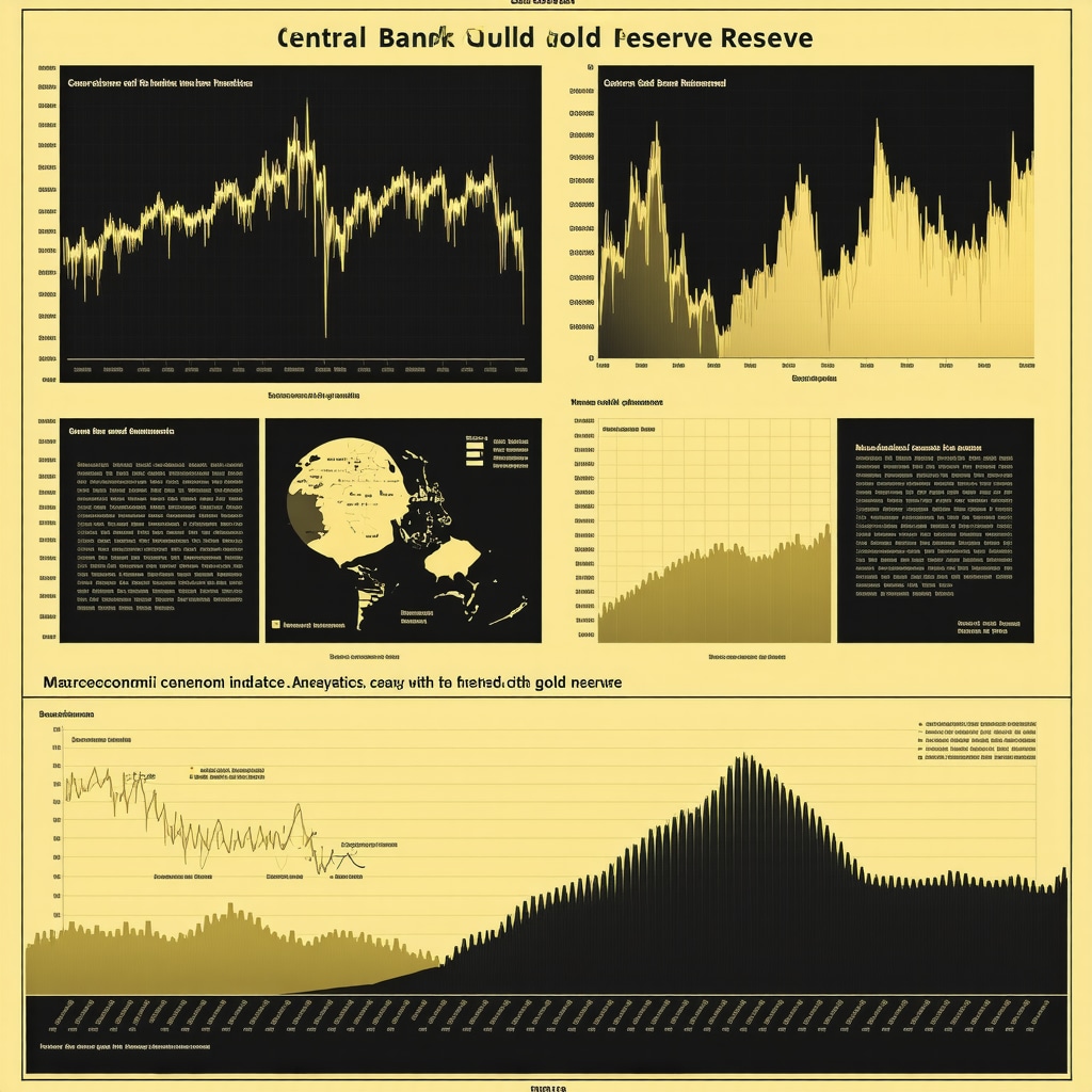 Infographic depicting central bank gold reserve trends alongside economic indicators and predictive analytics for gold prices