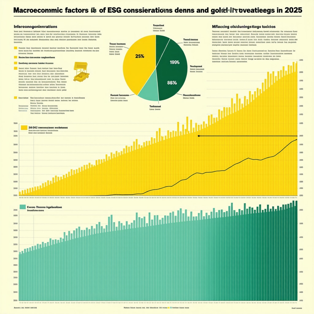 Infographic showing gold investment drivers including inflation, currency volatility, ESG factors, and technology demand in 2025