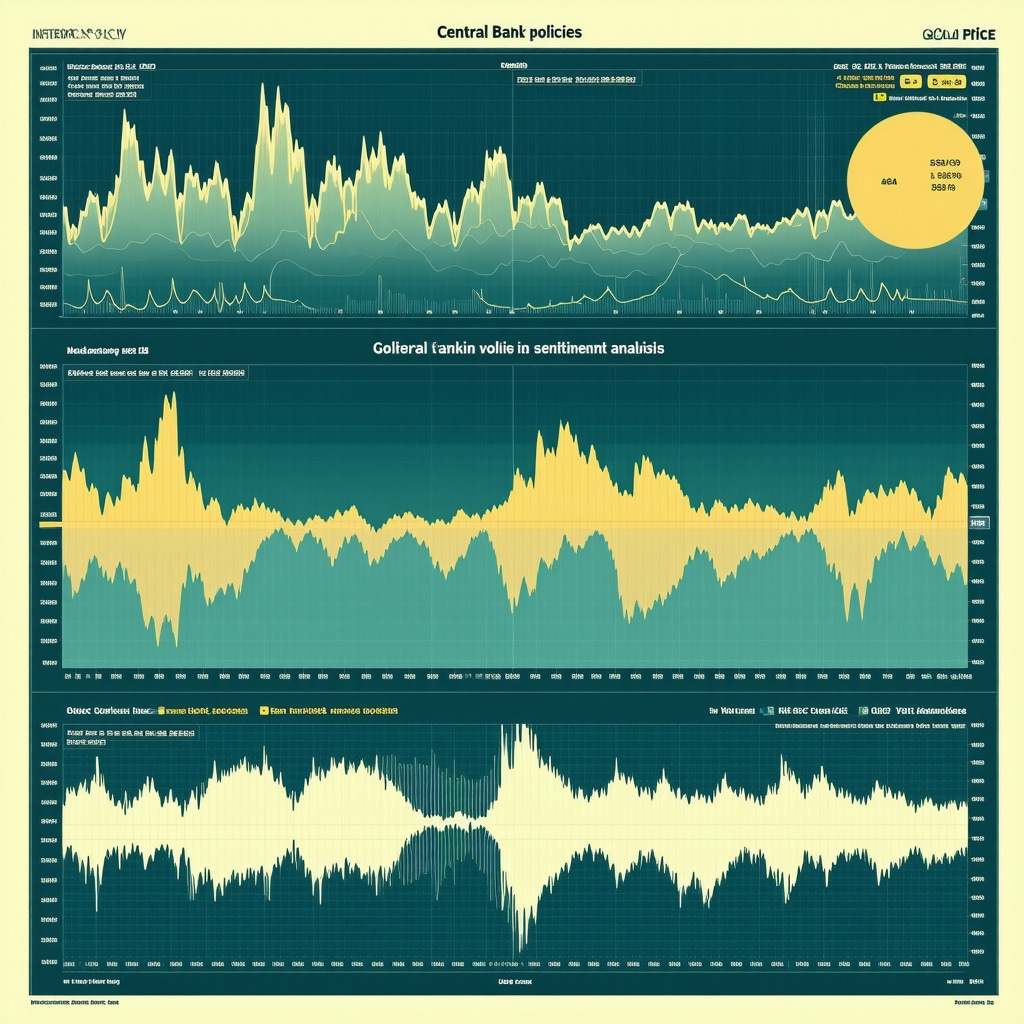 Infographic showing central bank policy effects, AI sentiment analysis, and gold price trends in 2025