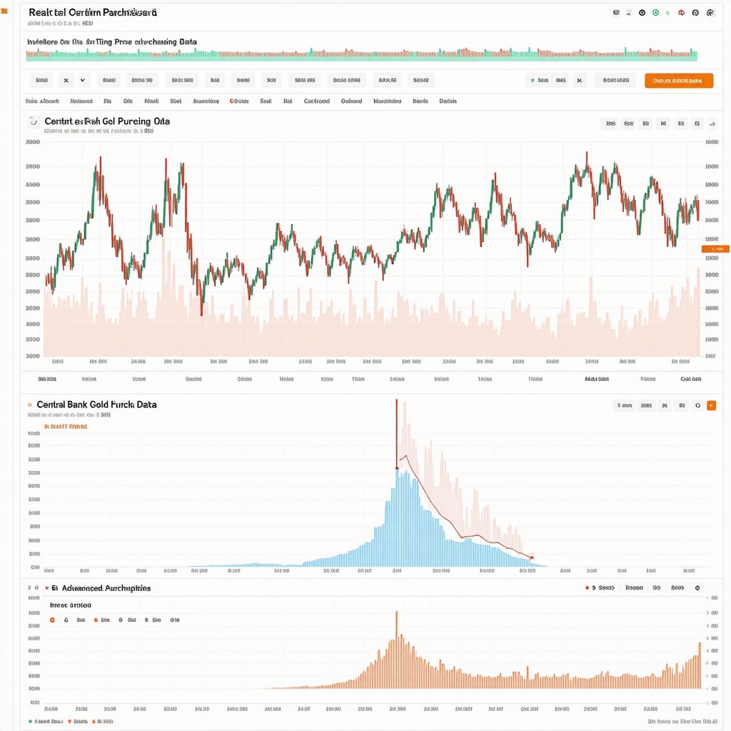 Digital dashboard showing live gold price trends and central bank gold buying data