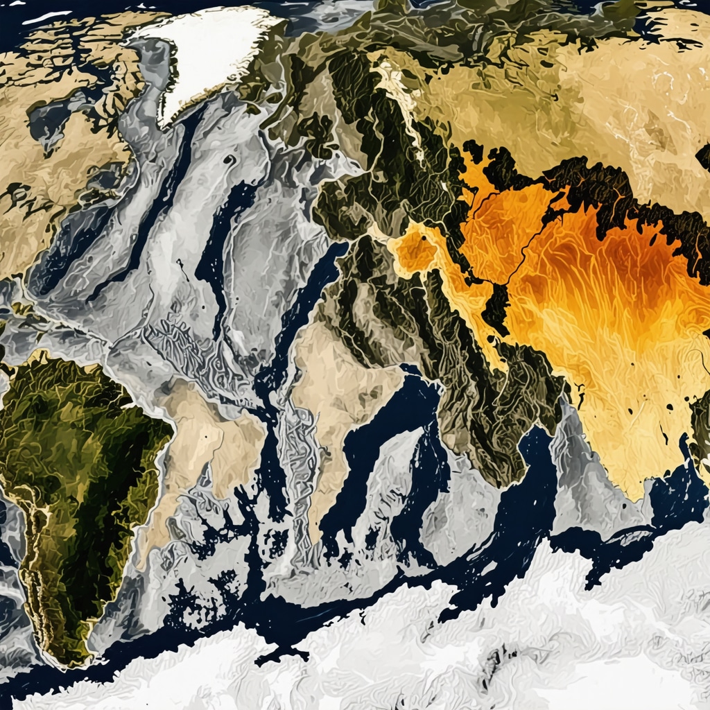 Satellite imagery combined with AI analytics and geopolitical risk heatmaps monitoring gold mining supply chains