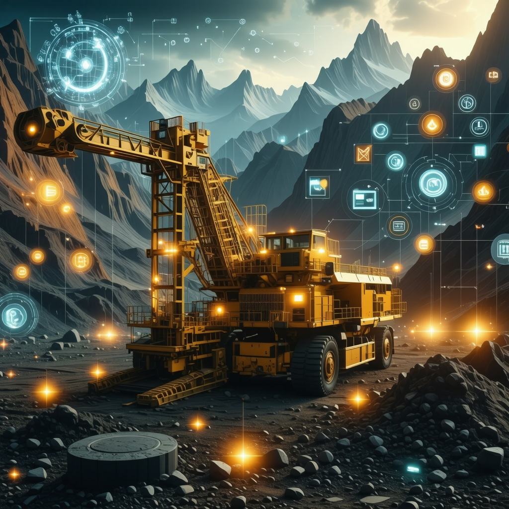 Autonomous drilling rigs and AI analytics screens in modern gold mining