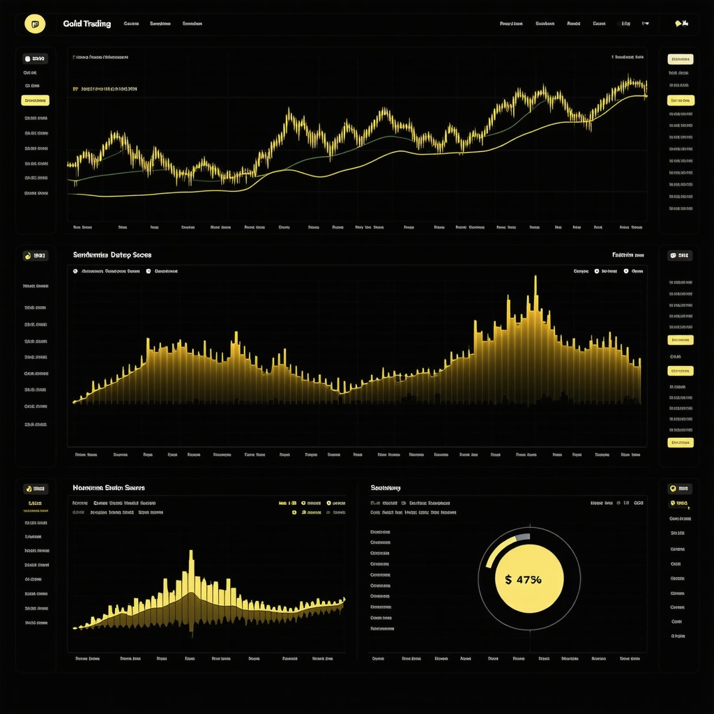 High-tech dashboard showing AI-based sentiment analysis and pattern recognition for gold trading.