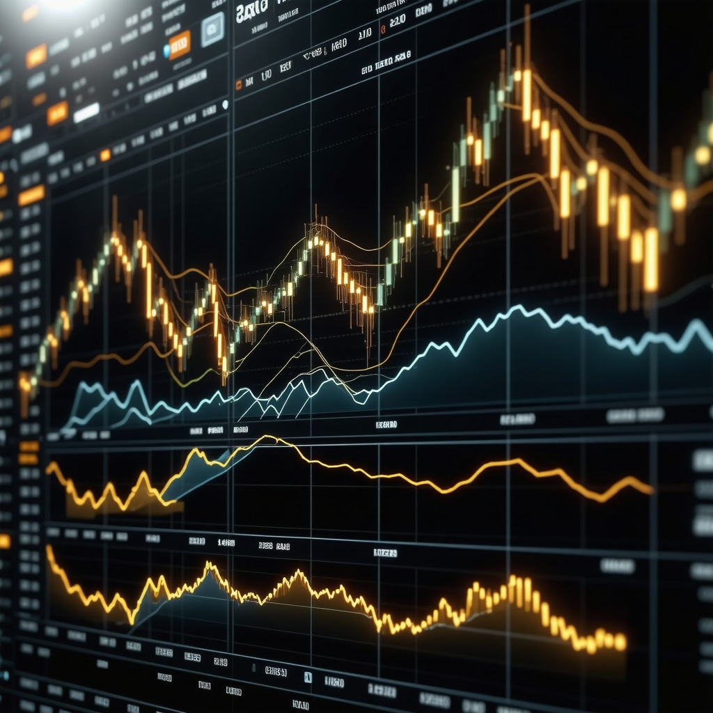 Futuristic interface showing gold market data analyzed by AI algorithms