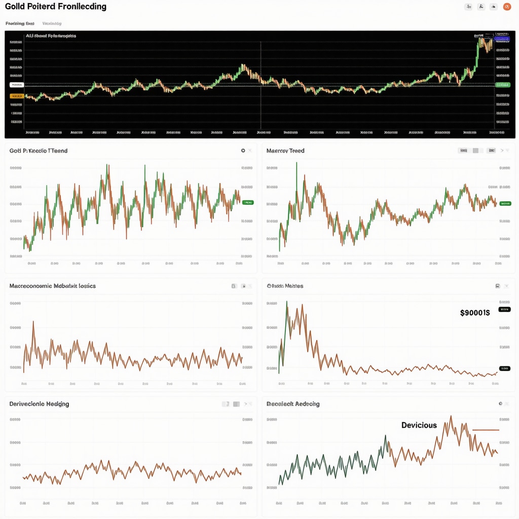 Financial dashboard illustrating AI-driven gold ETF investment analytics with charts and macroeconomic data
