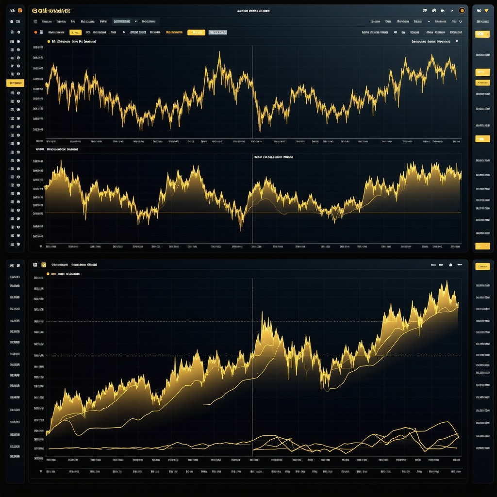 Futuristic dashboard displaying real-time gold market analysis with graphs and data