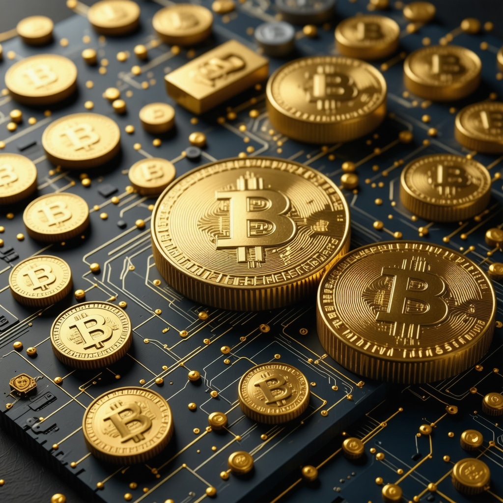 Futuristic gold trading interface with AI and blockchain technology