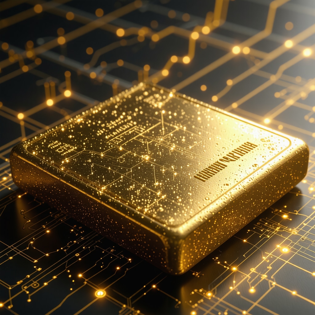 Futuristic digital interface showcasing AI analytics and blockchain technology in gold trading