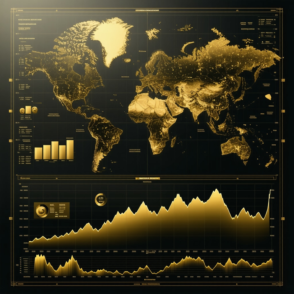 Futuristic dashboard displaying gold market analytics and AI tools for investors