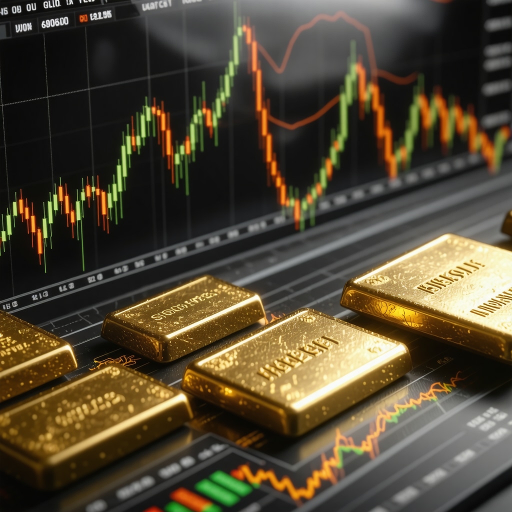 Artificial intelligence analyzing gold market data with graphs and charts