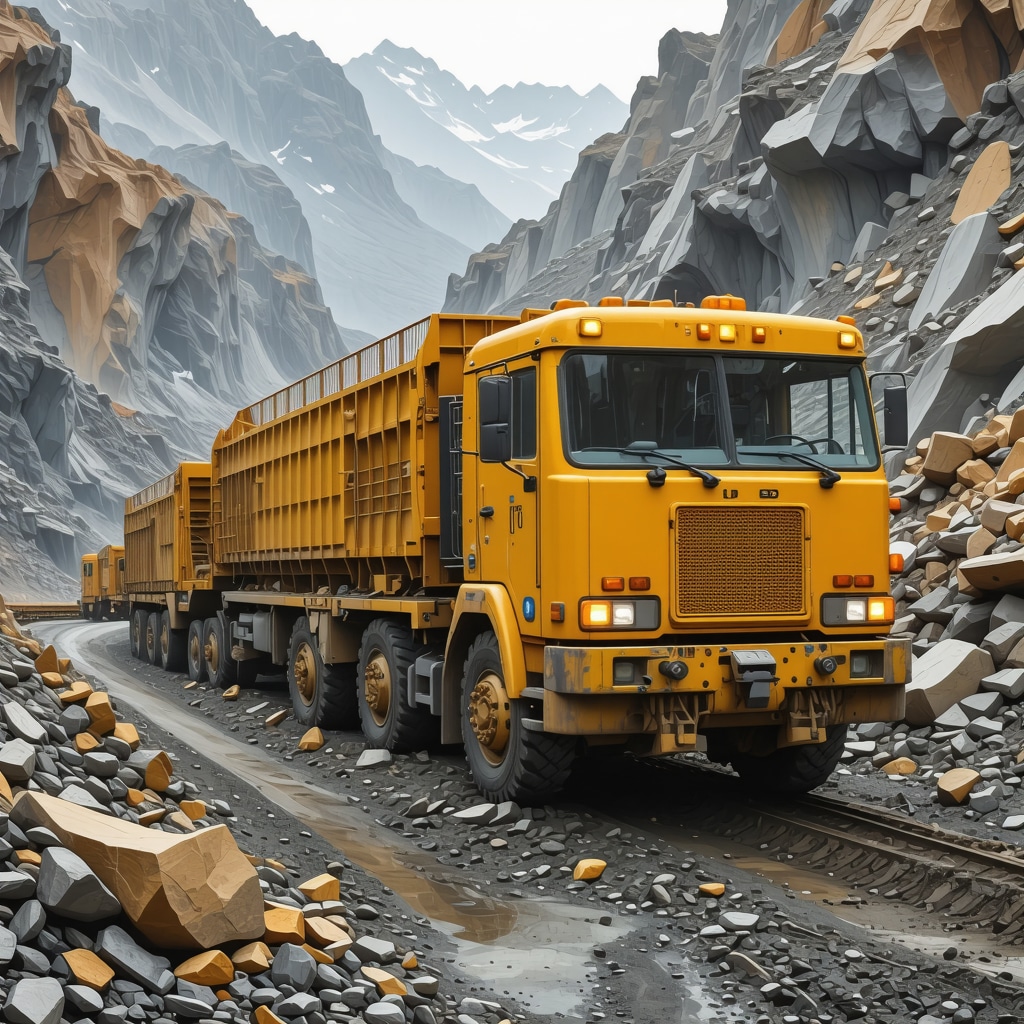 Futuristic gold mining operation utilizing automation and AI technology.