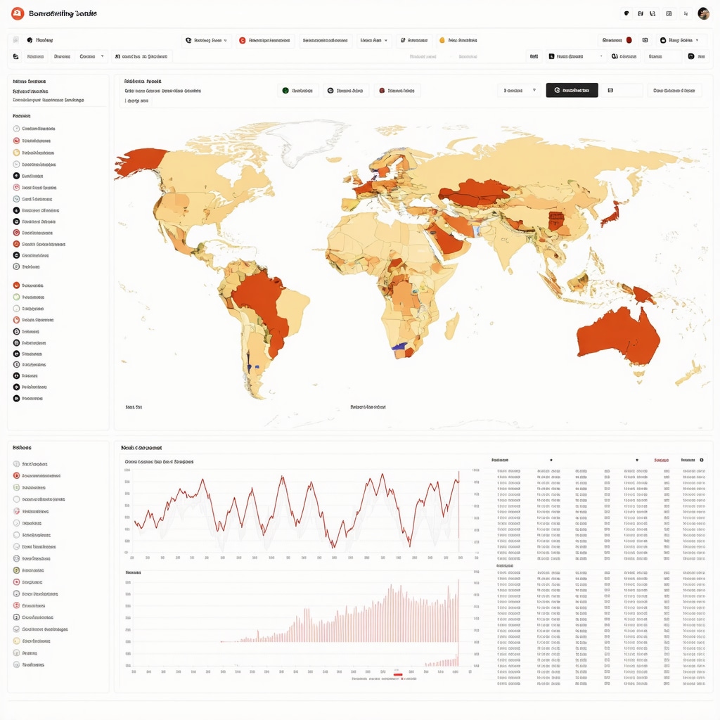 Digital dashboard showing geopolitical and economic data for gold investments