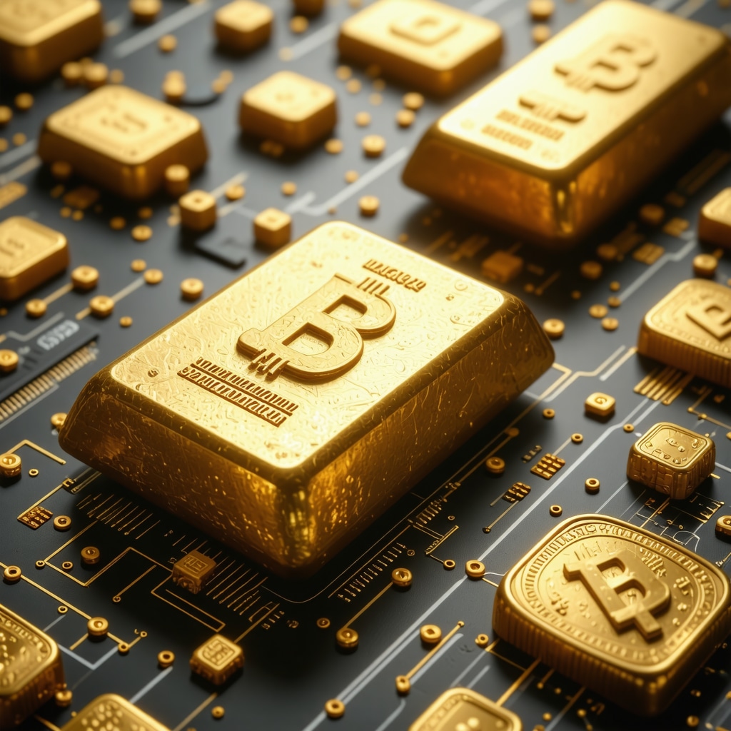 Futuristic digital gold trading platform showcasing blockchain and AI tools