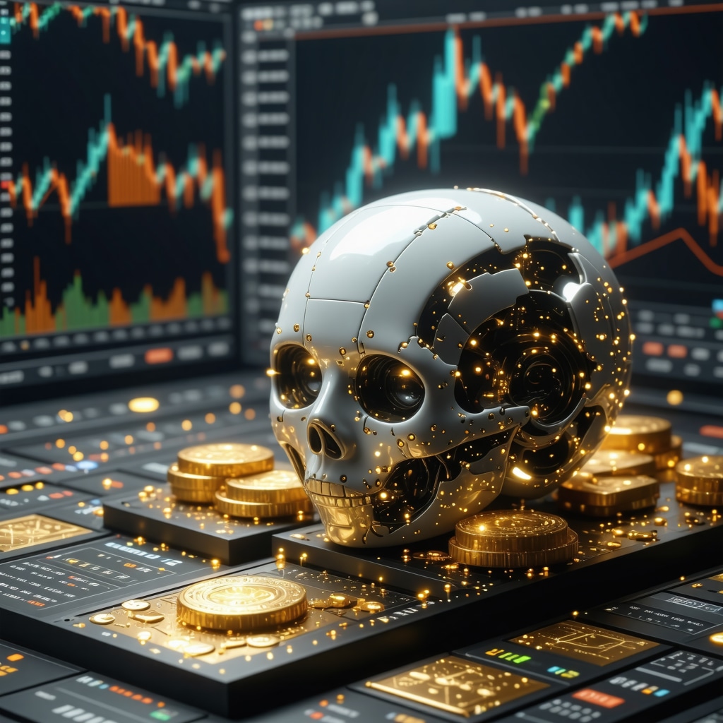 Futuristic gold trading interface with AI analytics and market graphs