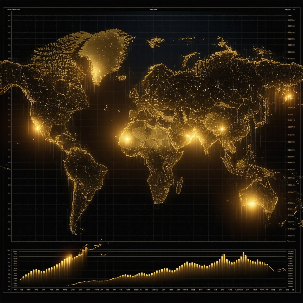 Digital dashboard displaying gold price charts, sentiment analytics, and machine learning models for expert gold trading