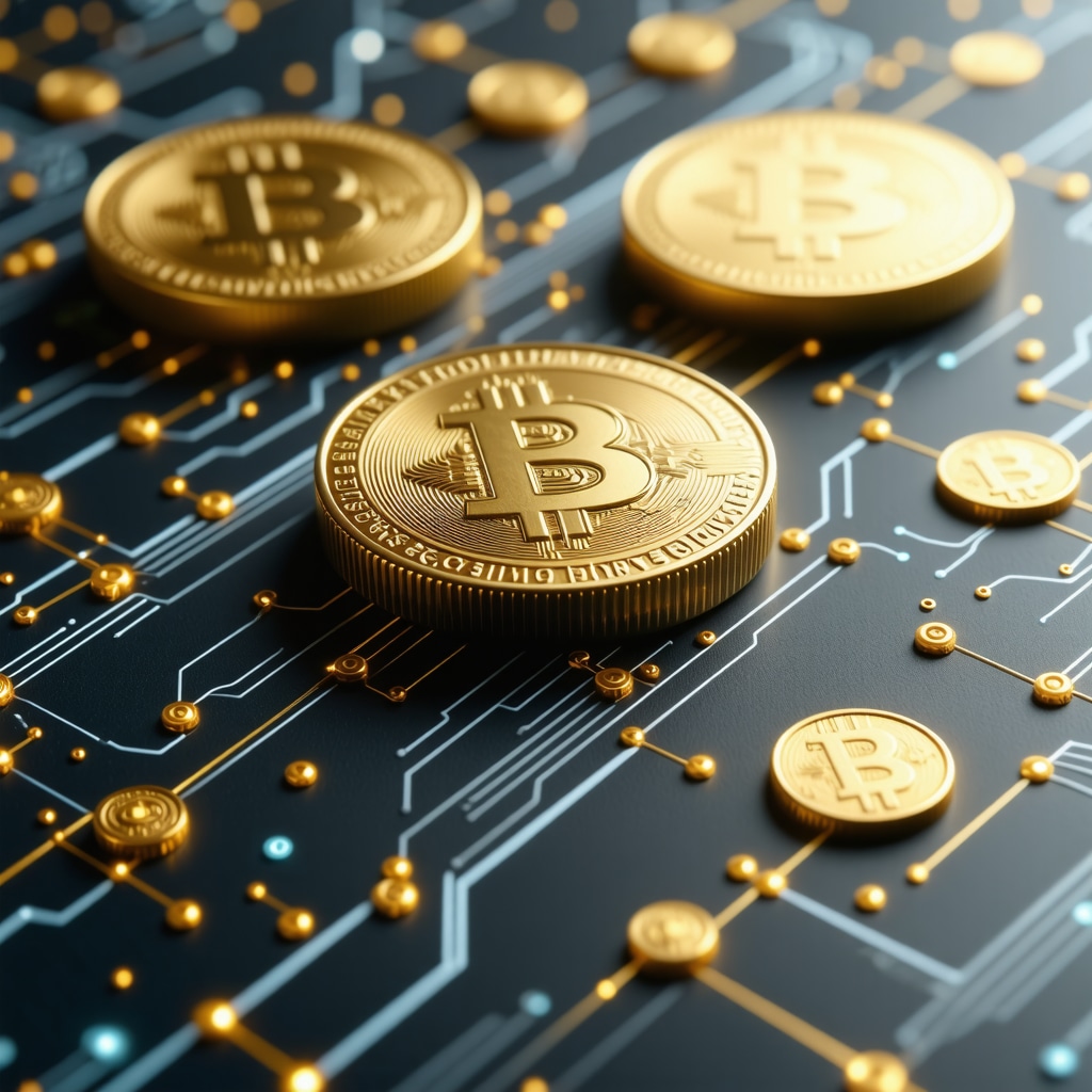Illustration of digital gold tokens and blockchain technology representing modern gold investments
