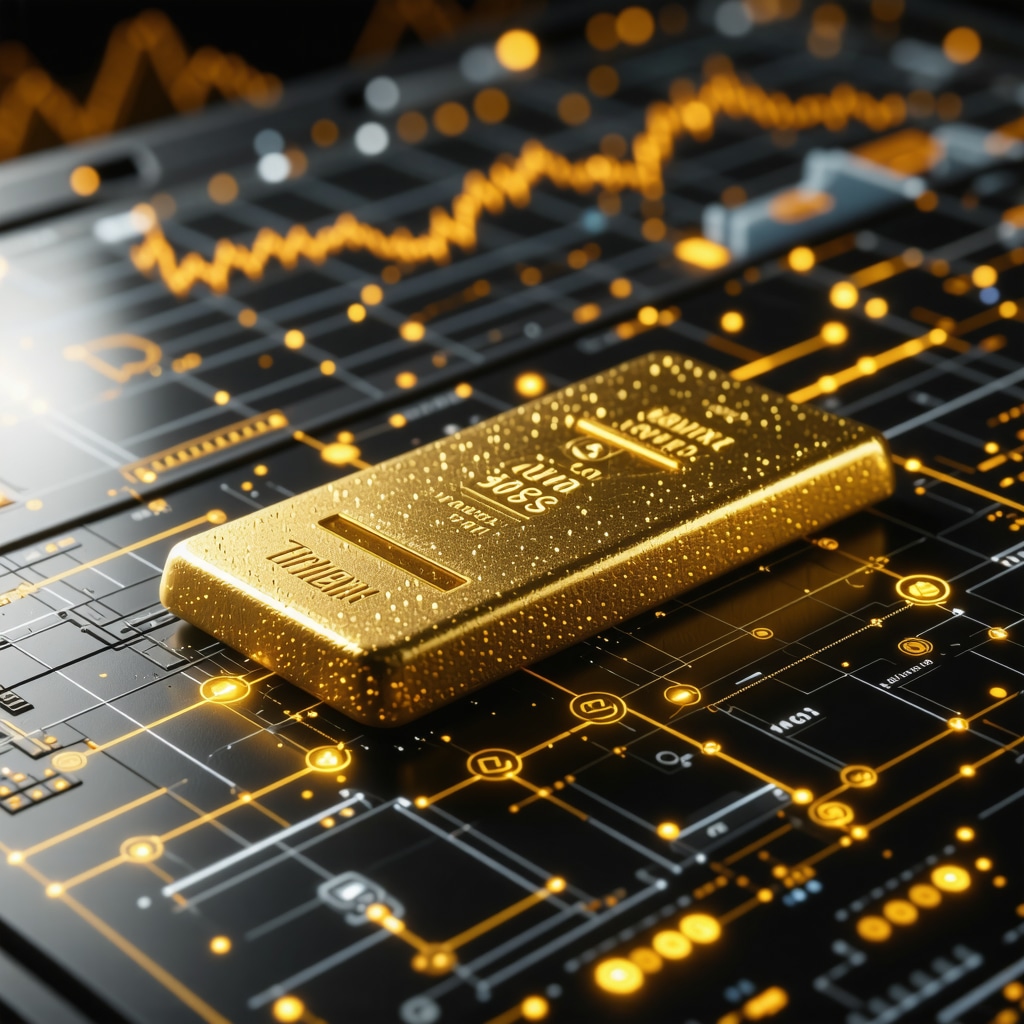 High-tech digital gold trading platform featuring blockchain technology and secure transactions